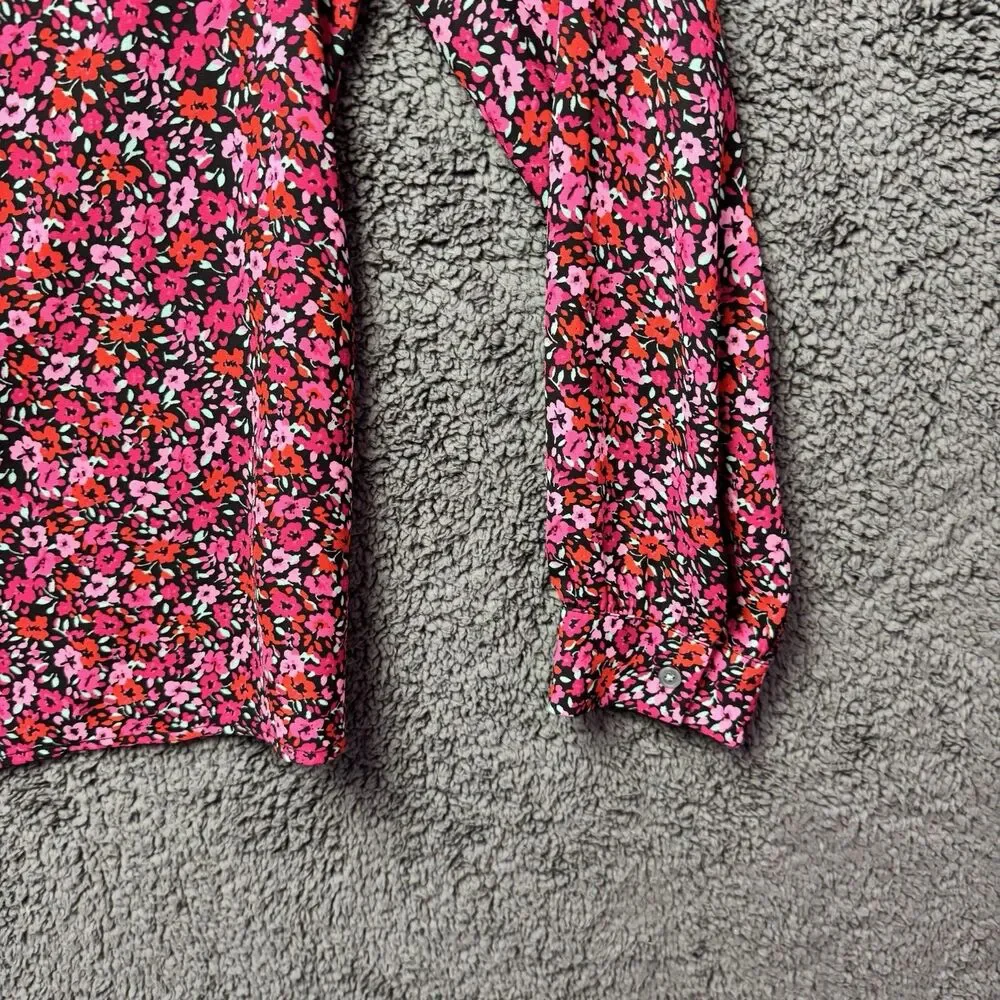 J. Crew Womens Floral Abstract Long Sleeve Popover Blouse Top Large Red Pink